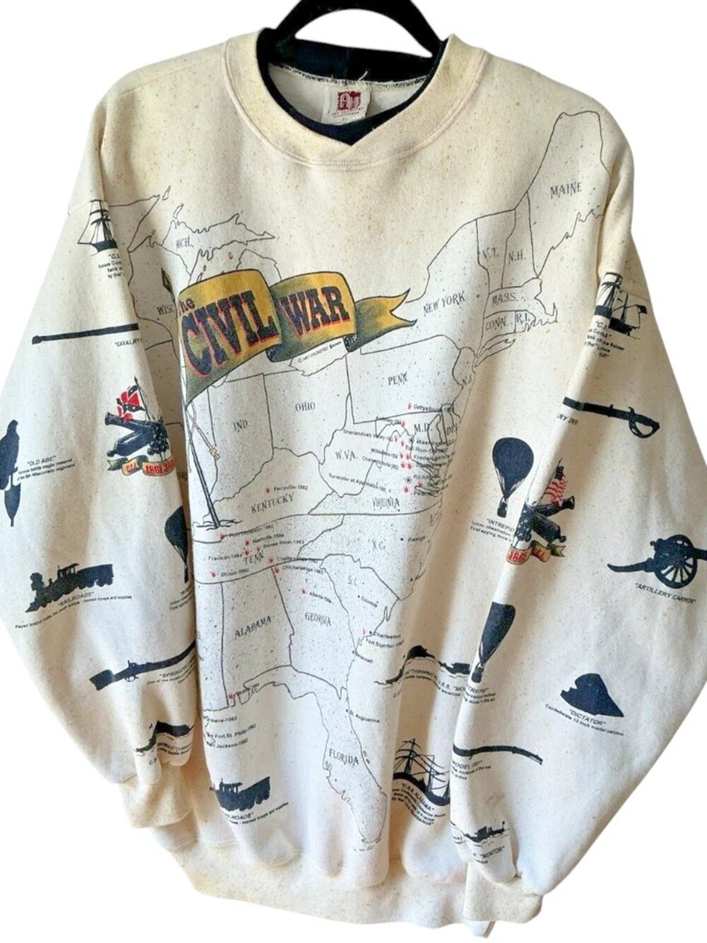 VTG 90s American Civil War History Crewneck Pullover Sweatshirt Size XL USA Map